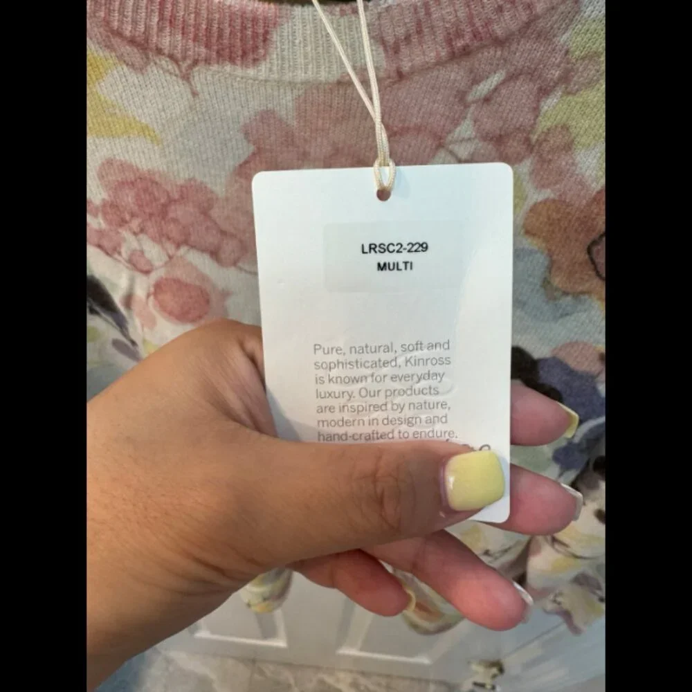 Kinross Cashmere Sweater Multi Floral pattern Size L - Picture 2 of 4